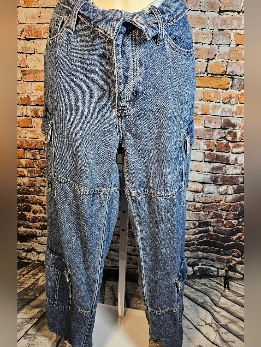 PTCL Wide Leg Cargo Jeans Size 28 Baggy Utility Denim Y2K Streetwear